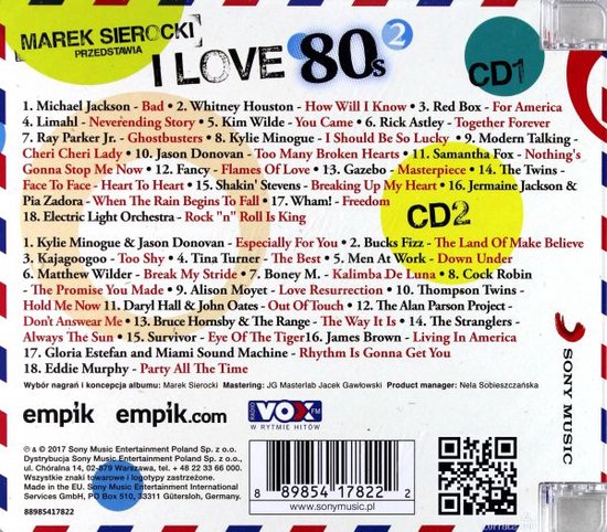 Achterkant van de 2CD "Marek Sierocki Przedstawia: I Love 80's vol. 2", met tracklijsten voor CD1 en CD2.