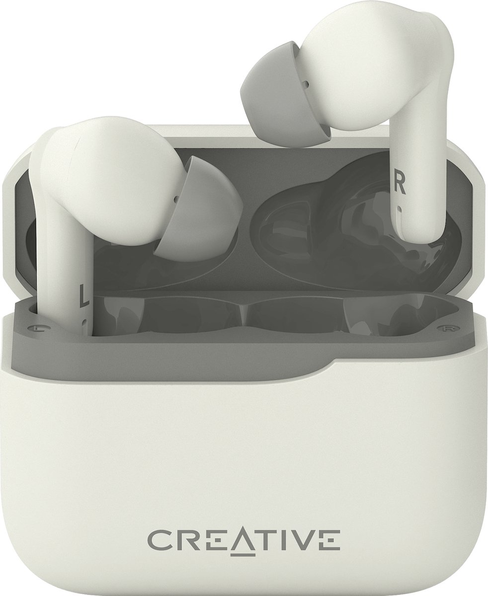 Creative In Ear oordopjes Bluetooth Wit Bestand tegen zweet, Waterbestendig, Indicator voor batterijstatus, Incl. oplaad- en dockingstation