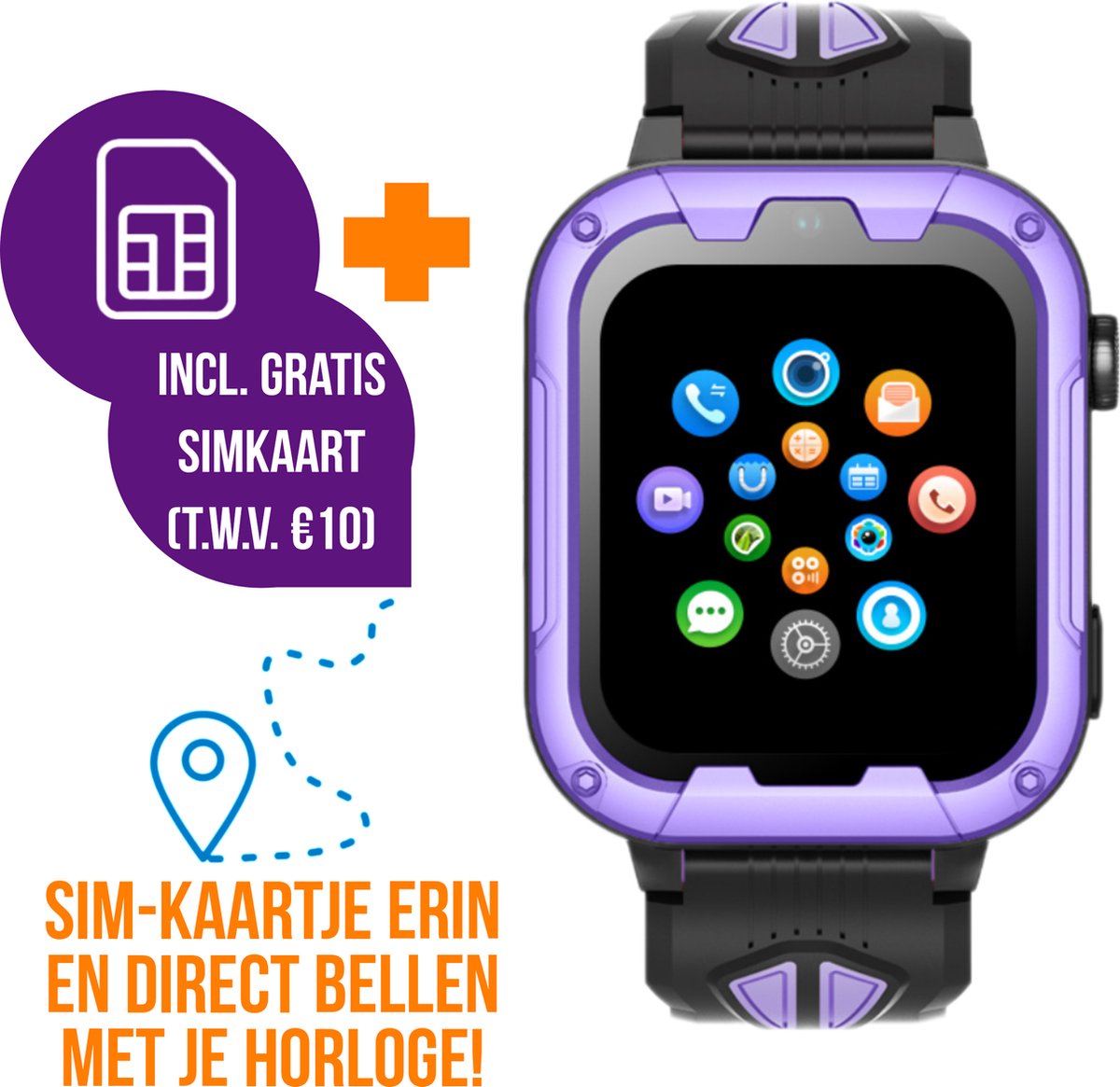 Wiesba WB40 - smartwatch kinderen - gps horloge kind - kinderhorloge bellen - gps tracker kinderhorloge - kinderhorloge met gps - kinderhorloge - Paars