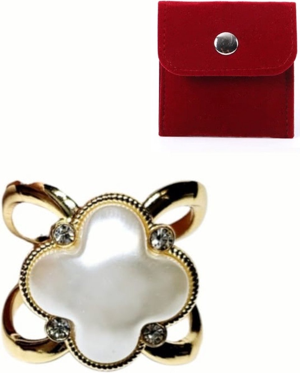 Youhomy sjaalring Parel goudkleurig- Sjaalklem Klaver - Sjaal Klem - Sjaal Ring 40x40MM | Cadeau voor vrouwen| Moederdag cadeau| Valentijnsdag cadeau