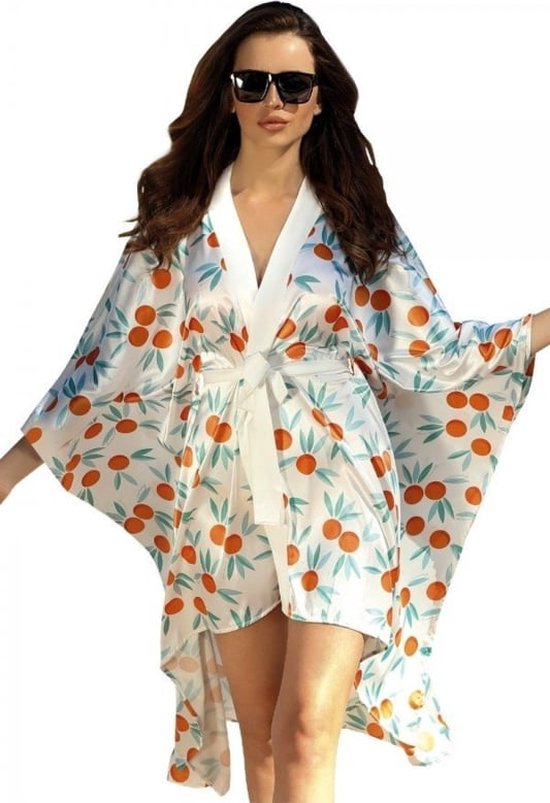 DKaren mooie satijnen kamerjas - kimono met oranje print L
