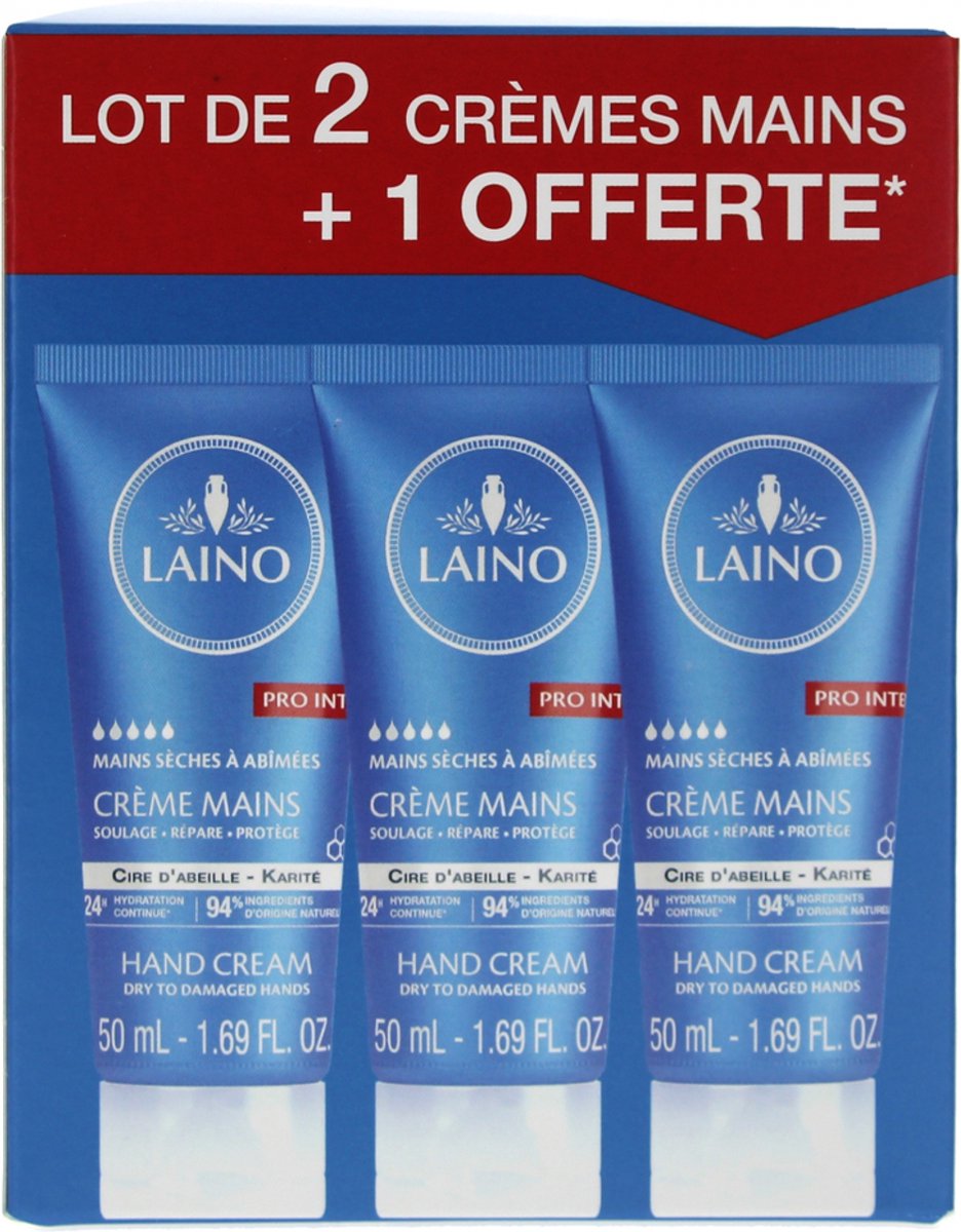 Laino Crème Voor Droge tot Beschadigde Handen Set van 3 x 50 ml met 50 ml Gratis