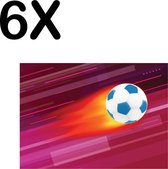 BWK Textiele Placemat - Voetbal met Vuur - Rode Achtergrond - Set van 6 Placemats - 40x30 cm - Polyester Stof - Afneembaar