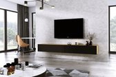 Meubel Square - TV meubel DIAMOND - Eiken / Mat Zwart - 240cm (2x120cm) - Hangend TV Kast