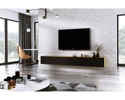 Meubel Square - TV meubel DIAMOND - Eiken / Mat Zwart - 240cm (2x120cm) - Hangend TV Kast