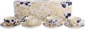 Tokyo Design Studio – Set de tasses à café – Flora Japonica Gold – Set avec tasses et soucoupes – 4 modèles différents – 100 ml