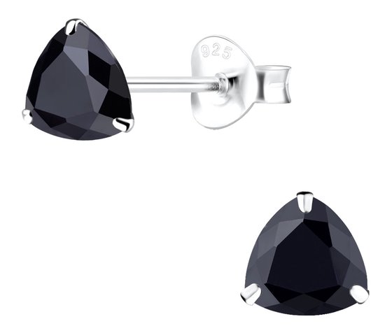 Joy|S - Zilveren driehoek oorbellen - 6 mm - trillion - zwart zirkonia