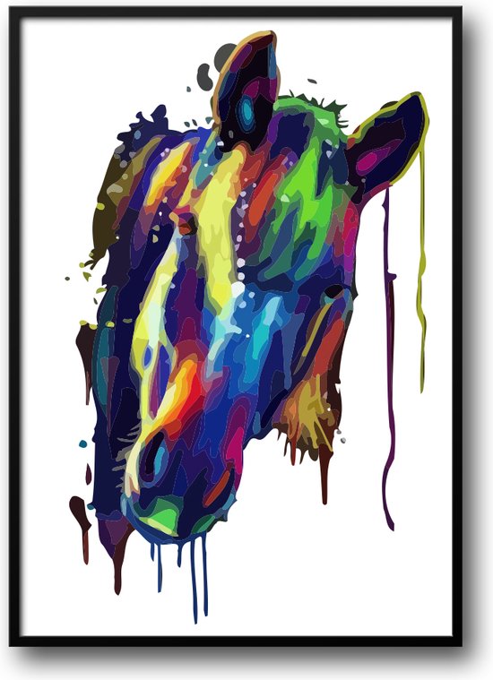 Geschilderd paard fotolijst met glas 40 x 50 cm - Prachtige kwaliteit - dieren - verf - schilder - horse - Slaapkamer - Woonkamer - Harde lijst - Glazen plaat - inclusief ophangsysteem - Grappige Poster - Foto op hoge kwaliteit uitgeprint