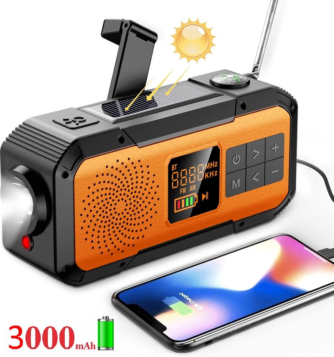 Solar Opwindbare Noodradio - Draagbare Radio Opwindbaar met Powerbank en Zaklamp - Dynamo Radio Noodpakket