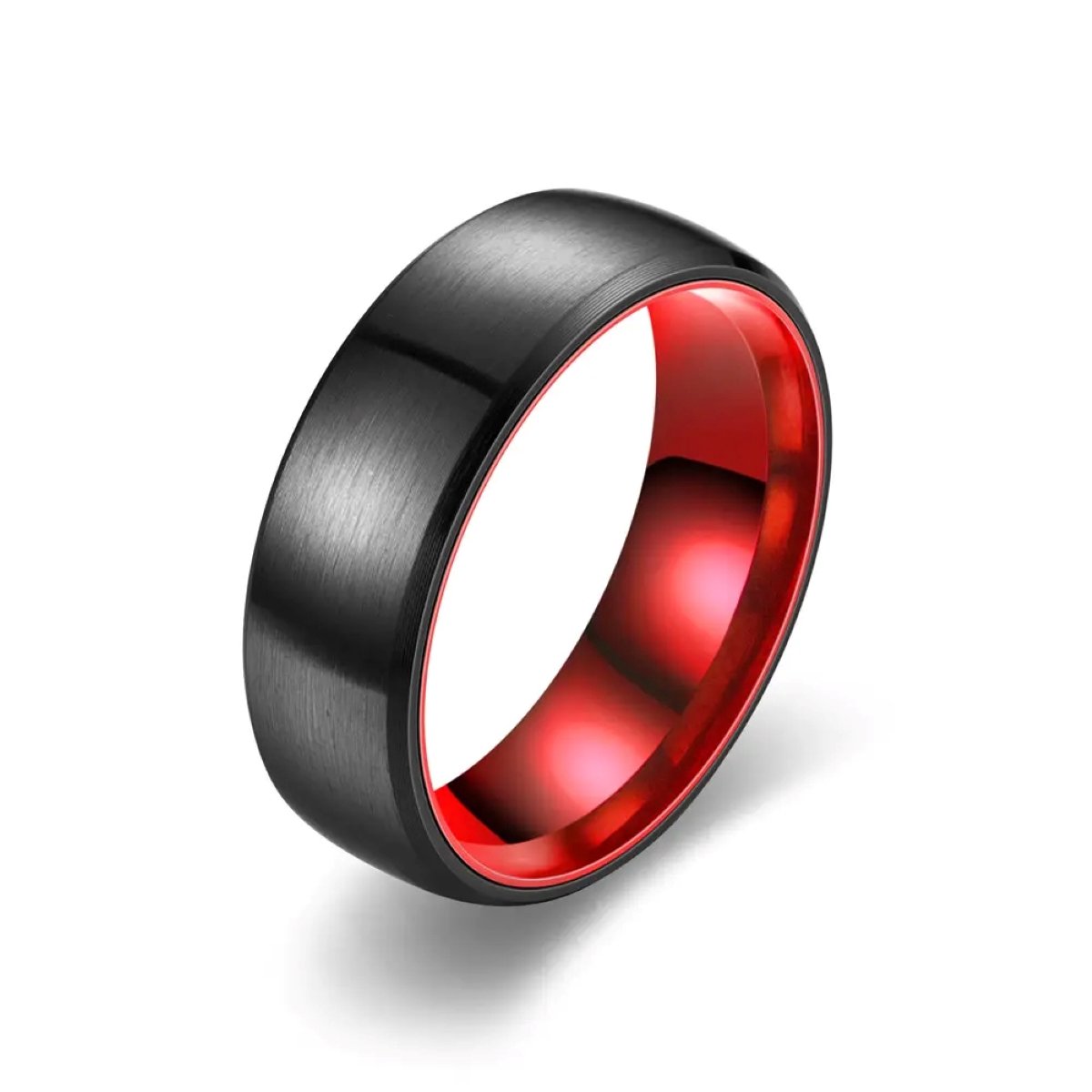 Walletstreet Wolfraam Band ring- RVS edelstaal-kleur-zwart met rode kleur motief -voor mannen en vrouwen-cadeau-Ideale geschenk