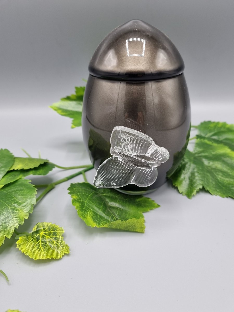 Mini Urn - 168-2 - Antraciet - Kristalglas - Vlinder - Urn