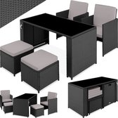 tectake® - Salon de jardin en osier Palermo - 2 chaises/2 repose-pieds/1 table - noir/gris - 404330