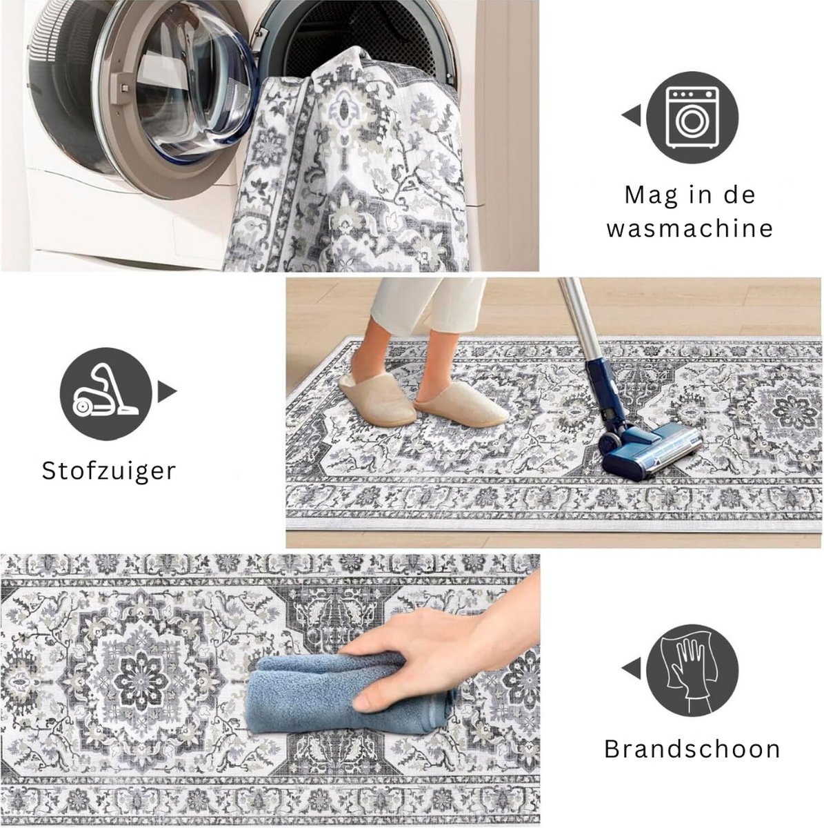 Tapijtloper voor gang boho tapijt loper grijs wasbaar antislip gang bol