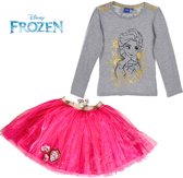 Disney Frozen luxe set - tule rok + longsleeve met goudprint - roze/grijs - maat 122/128 (8 jaar)