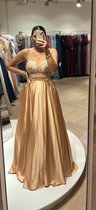 ELIS - Beige Satin Long Evening Dress with Cord Straps - Maat 40