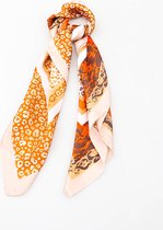 Dames neksjaal Parisa panterprint fantasiemotief oranje ecru zwart wit abrikoos beige 70x70