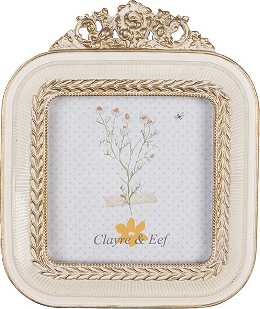 Clayre & Eef Fotolijst 9x9 cm Wit Goudkleurig Kunststof