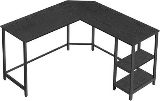 VASAGLE Bureau, L-vormig computerbureau, 138 x 138 x 76 cmcm, hoekbureau met 2 planken, ruimtebesparende kantoortafel, gaming, thuiskantoor, eenvoudige montage, grijszwart LWD72MB