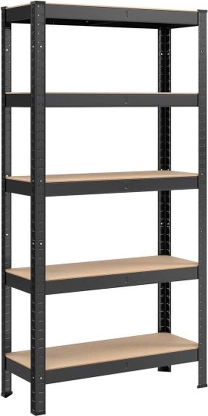 Rayonnage à 5 niveaux, rayonnages en acier pour le stockage, montage sans boulons, pour garage, remise, capacité de charge 650 kg, noir