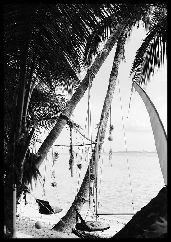 Poster Balançoire de plage noir et blanc - Poster nature - 50x70 cm - hors cadre - WALLLL