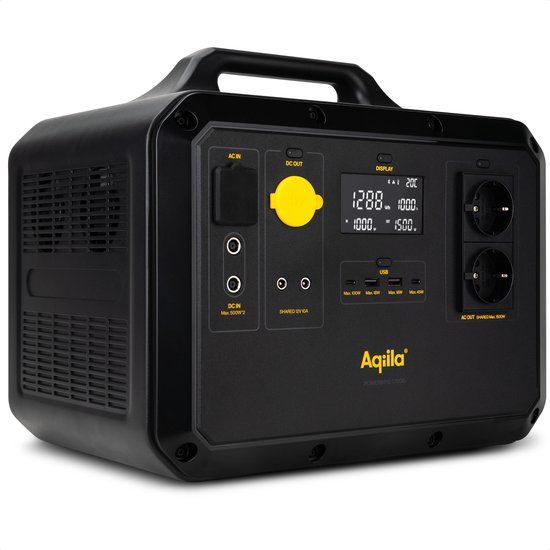 Portable Powerstation 1568Wh, 1500W, Extreem Lange Levensduur, Draagbaar, LiFePo4, Powerbank met Stopcontact, Power Station Generator, noodstroomvoeding, Aqiila Powerbird S1500