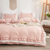 Hoesenhuys® Beddengoed met ruches, roze, 220 x 240 cm, 3-delig