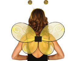 Bijtje/bijen verkleed set - vleugels en diadeem - geel - volwassenen - carnaval verkleed accessoires