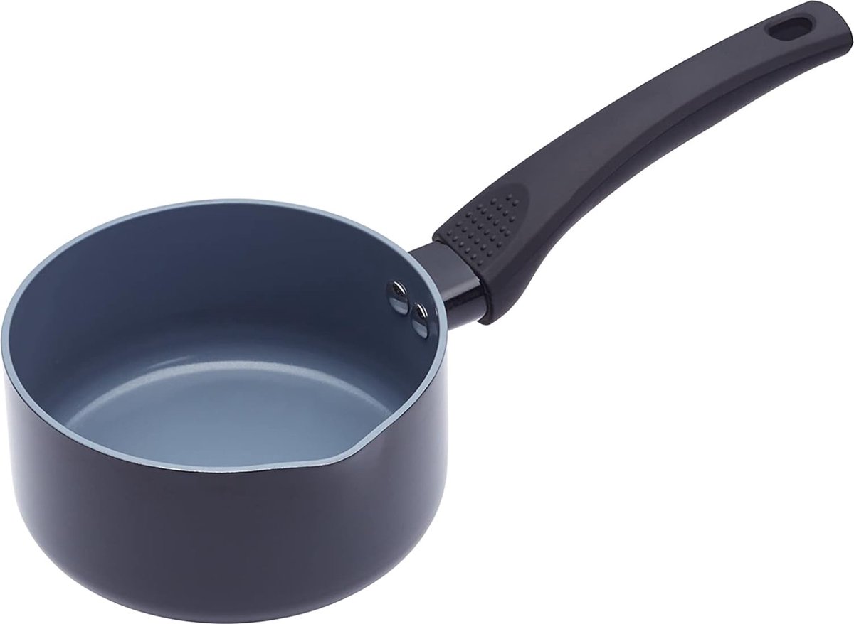 Melkpan porselein gecoat 14cm aluminium in zilver, 10 cm