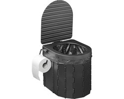 ProPlus Opvouwbaar Toilet – 34,5 x 29 x 31,5 cm - Inklapbaar - Chemisch Mobiel Toilet - Draagbaar - Geschikt voor kamperen, varen of reizen - Draagvermogen 150 kg - Inclusief vuilniszakken, een stoffen petzak en toilethouder - Met Deksel – Zwart