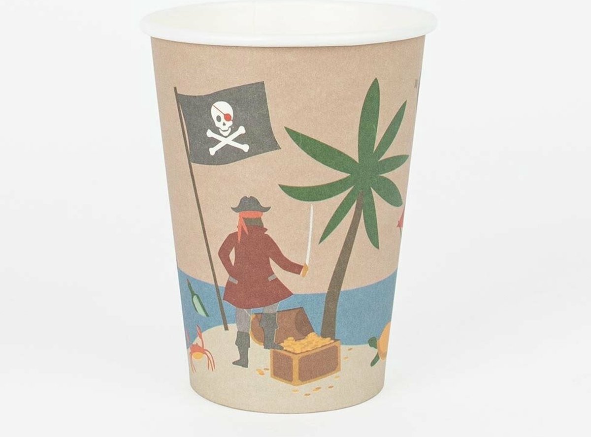 Papieren Bekertjes Piraat - 8 stuks - 205 ml - pirate - piraten - pirates of the Caribbean