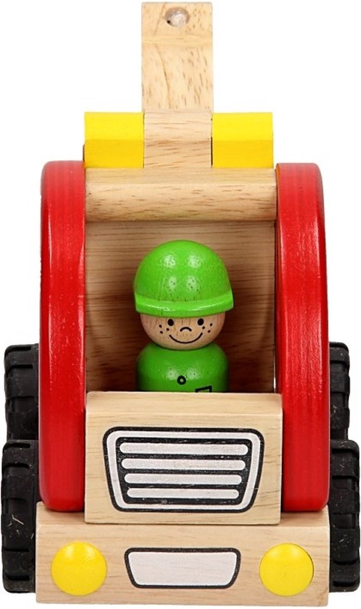 GOKI Houten voertuig - Sleepwagen - 18,5X8,5X10Cm - Met Rubberen Banden - 2 Jaar