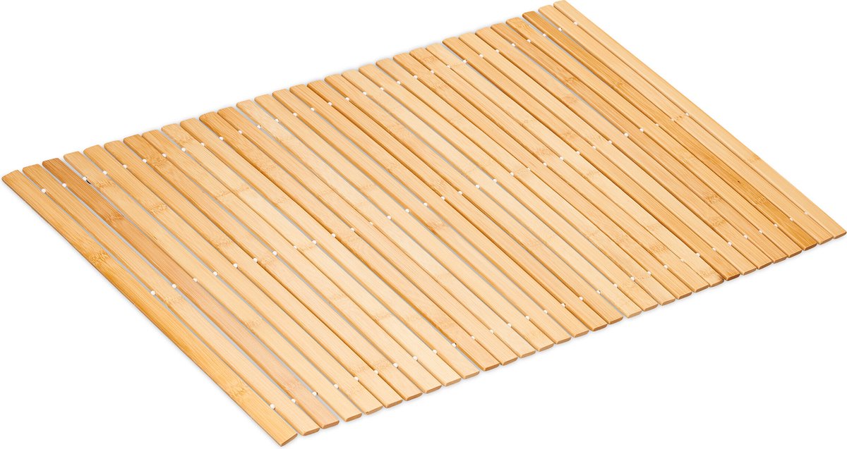 Relaxdays badmat bamboe - oprolbaar - antislip badkamermat - douchemat 80x50 - saunamat