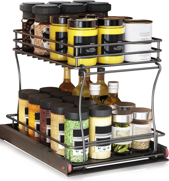 thumbnail: LANTUS 2-laags Spoelbakorganizer Met Uittrekbare Manden - Zwart - 26,5 X 38 X 48,5 Cm