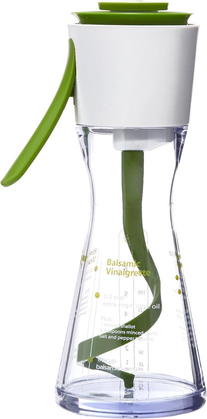 Foto: Dressingmixer dressingshaker voor saladedressings mengbeker met maatverdeling en afsluitbare schenktuit kleur wit groen hoeveelheid 1 stuk