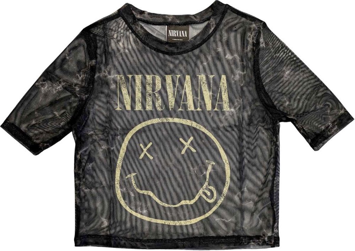 Nirvana - Yellow Happy Face Crop top - M - Zwart