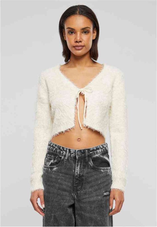 Urban Classics - Tied Cropped Feather Cardigan - L - Beige