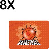 BWK Luxe Placemat - Basketball Door de Muur - Oranje - Set van 8 Placemats - 35x25 cm - 2 mm dik Vinyl - Anti Slip - Afneembaar