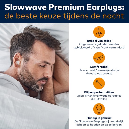 Slowwave Premium Earplugs - Siliconen oordopjes - Veruit de beste keuze (zie beschrijving) - Superieure oordopjes om te slapen - Ook geschikt voor werken, reizen, zwemmen, studeren, uitgaan etc. - Sluit volledig af: 'bubbel' van stilte - Slowwave