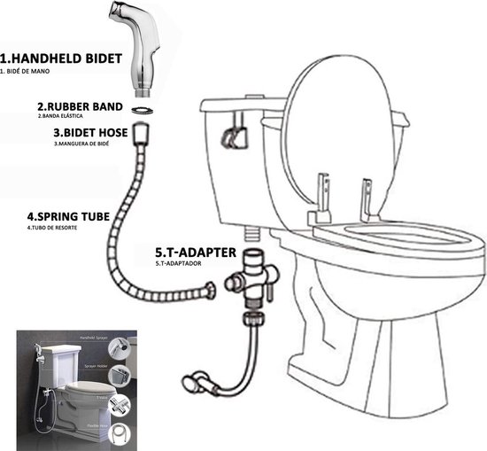 Bidet - Handdouche Toilet - Wc Sproeier - Shattaf - Inclusief Slang en Muurbeugel - Merkloos