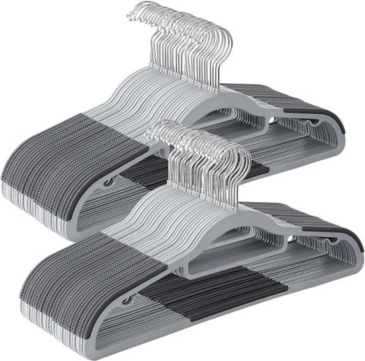 Kledinghangers, set van 50, plastic kledinghanger, goed laadcapaciteit, niet-slipontwerp, ruimtebesparing, 0,5 cm dik, 360 ° roteerbare haak, 42 cm breed, grijs CRP20G50