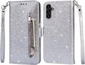 Portemonnee Hoesje - Wallet Case - Rits Sparkly Glitter - Telefoonhoes met Kord Geschikt voor: Samsung Galaxy A24 & A25 - Zilver