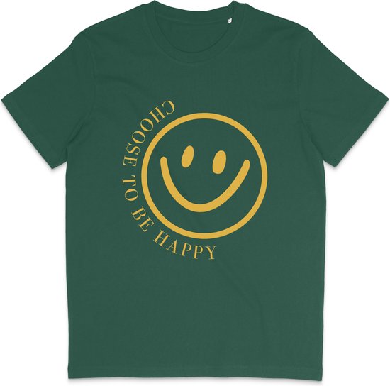 Grappig T Shirt Dames Heren - Choose to be Happy Smiley - Groen - XL