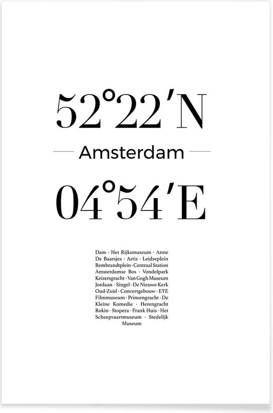 JUNIQE - Poster i premium houten lijst Amsterdam /Wit & Zwart