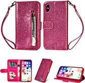 Portemonnee Hoesje - Wallet Case - Rits Sparkly Glitter - Telefoonhoes met Kord Geschikt voor: Apple iPhone XR - Roze