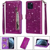 Portemonnee Hoesje - Wallet Case - Rits Sparkly Glitter - Telefoonhoes met Kord Geschikt voor: Apple iPhone 11 - Paars