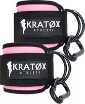 KRATØX 2 Stuks Ankle Strap met 2 Karbijnhaken - Sport Kickback - Fitness Straps - Enkelband - Ankle Cuff Strap - Roze