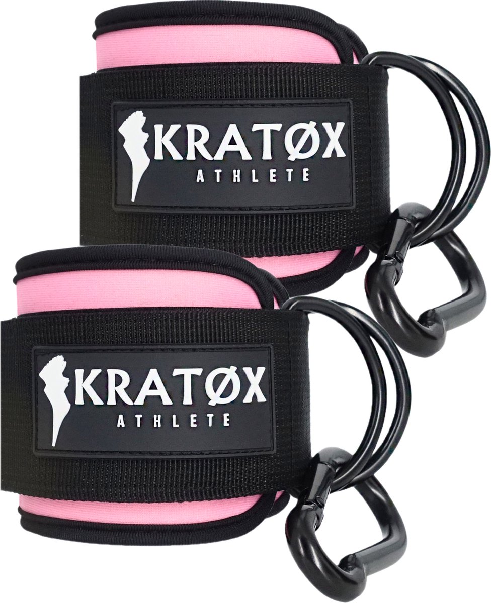 KRATØX 2 Stuks Ankle Strap met 2 Karbijnhaken - Sport Kickback - Fitness Straps - Enkelband - Ankle Cuff Strap - Roze