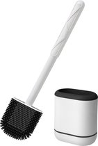 Platte toiletborstel, premium siliconen kastborstel, sneldrogend ontwerp, wandhouder en standaard voor de badkamerwasruimte (zwart)
