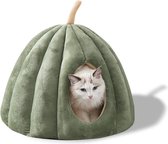 Huisje voor huisdieren, kattennest met afneembaar wasbaar binnenkussen, zacht bed voor kleine huisdieren, Igloo kattenbed van pluche (L, groen