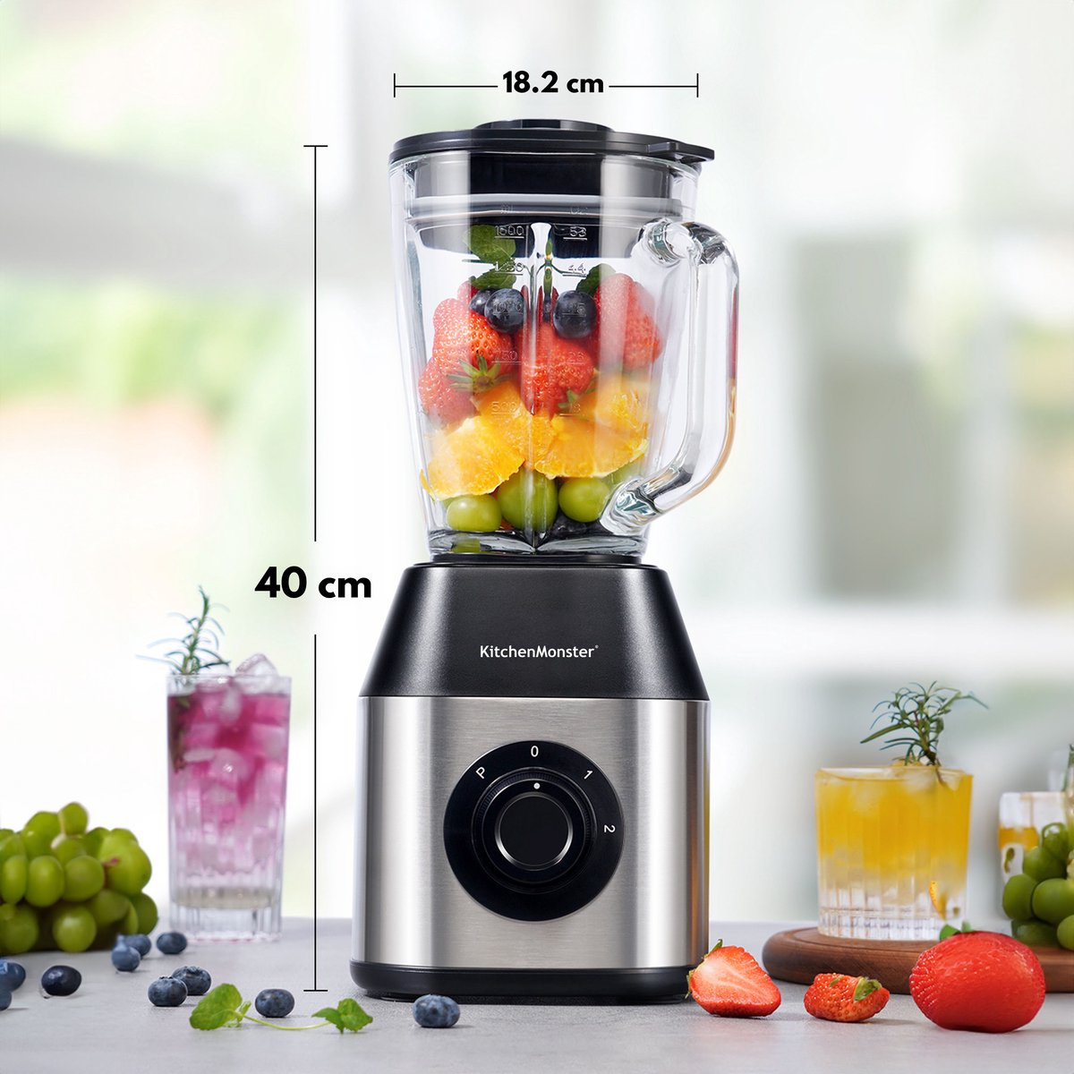 KitchenMonster Blender Pro 1200 Watt - Smoothie Maker 1.5 Liter met 3 standen – foto 8